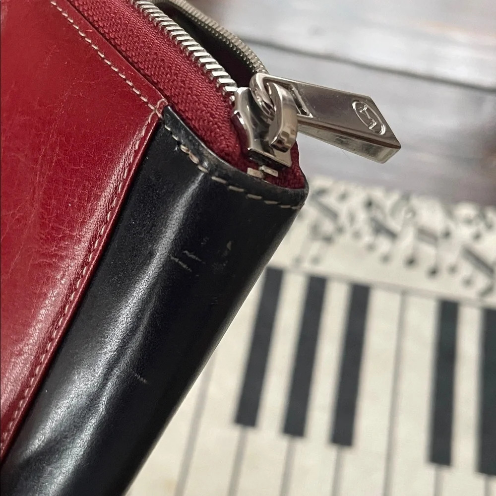 Valentina Red, Cognac and Black Zip Round Closure Change Zip Wallet